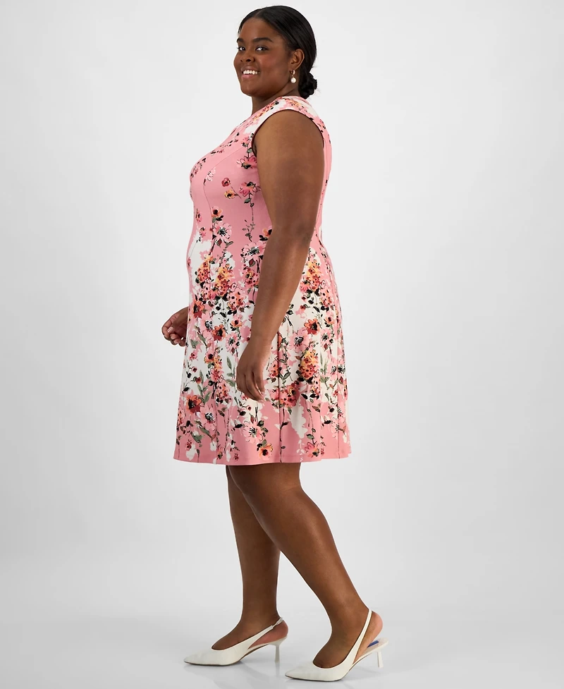 Connected Plus Size Otto Floral-Print Fit & Flare Dress