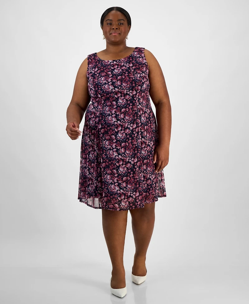 Connected Plus Size Open-Font Jacket & Printed Dress