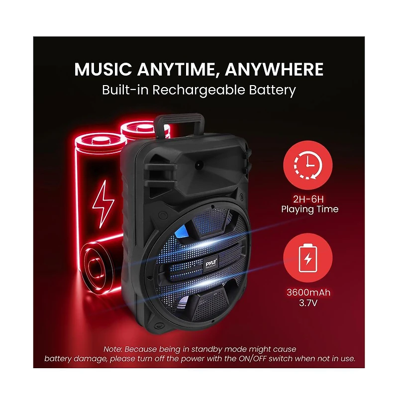 Pyle 12" Portable Bluetooth Pa Speaker System - Karaoke Speaker with Dj Led Lights, Usb/Fm/Bt/Aux, Remote Control