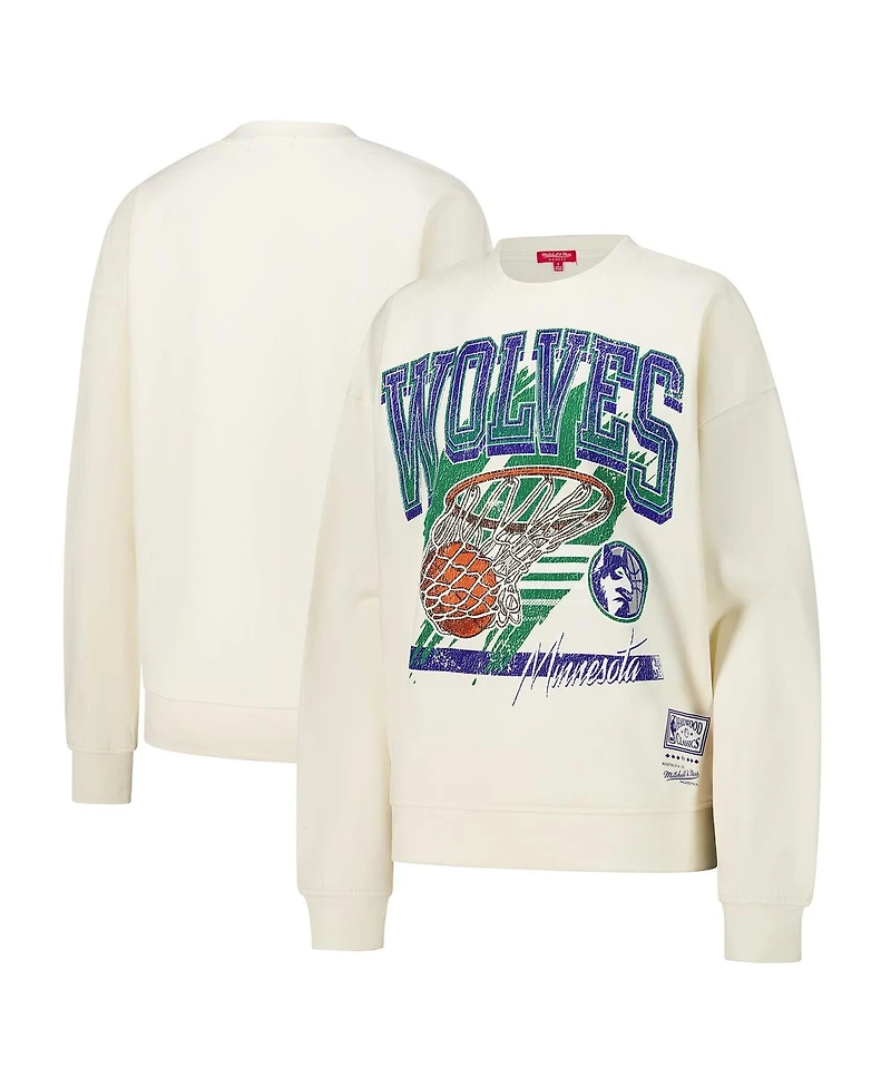 Mitchell & Ness Women's Cream Minnesota Timberwolves Brush Bucket Pullover Sweatshirt