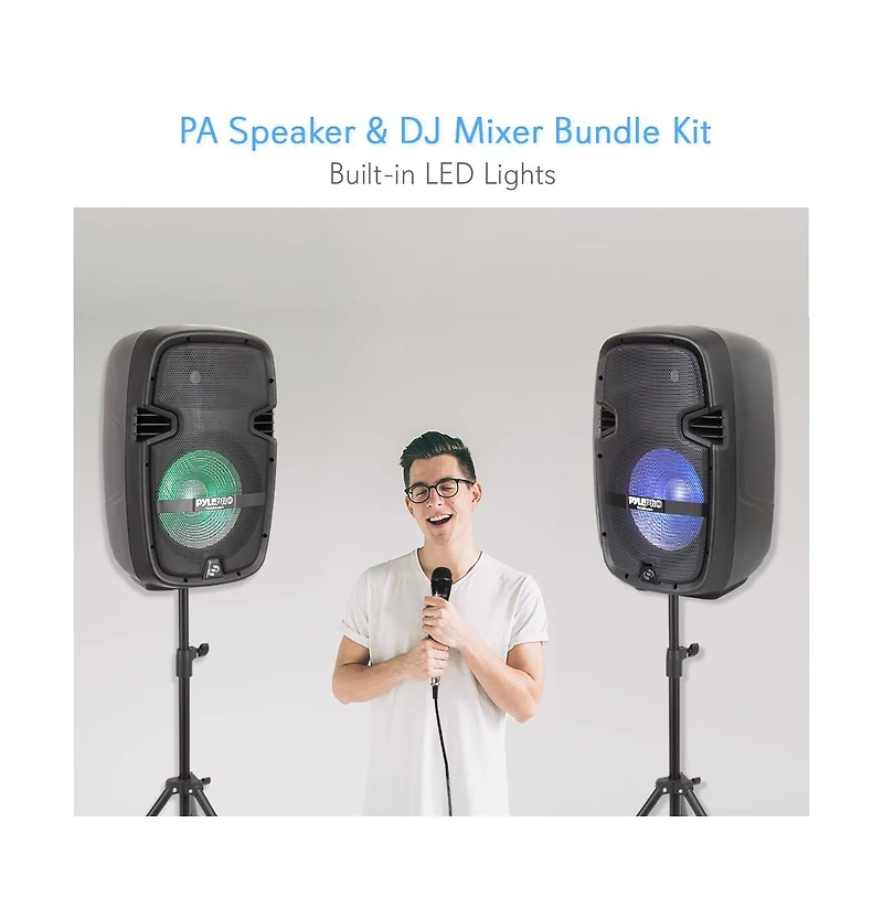 Pyle Stage & Studio Pa Speaker & Dj Mixer Bundle Kit
