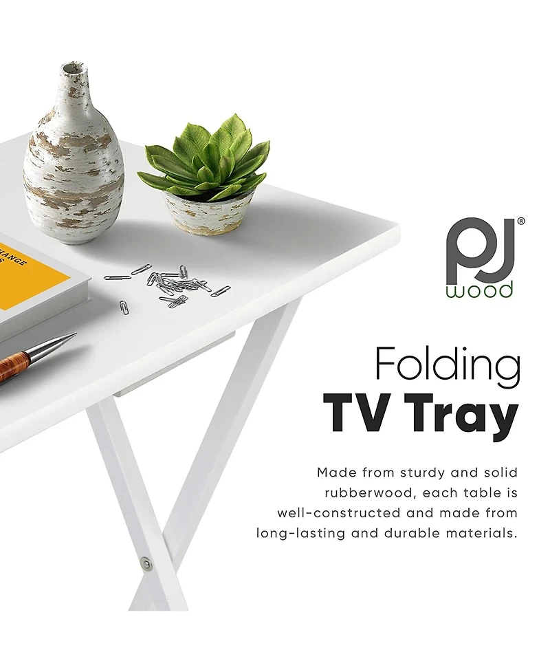 Pj Wood Solid Wood Compact Folding Tv Tray and Snack Tables, White, 2 Piece Set