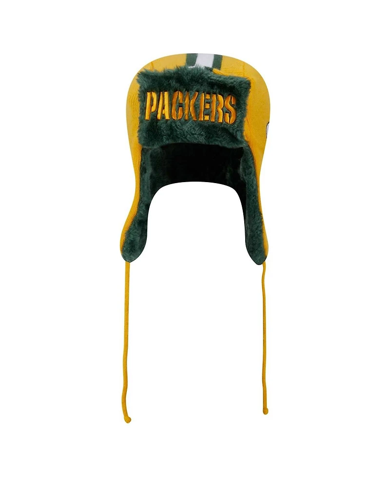 New Era Men's Gold Green Bay Packers Helmet Head Trapper Knit Hat