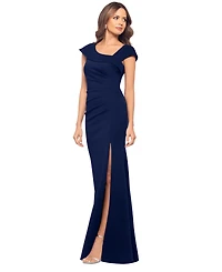 Xscape Petite Asymmetric Front Slit Evening Gown