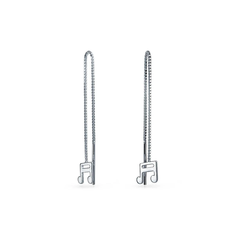 Bling Jewelry Dainty Musician Linear Long Music Note Threader Earrings Music Student Techer .925 Sterling Silver