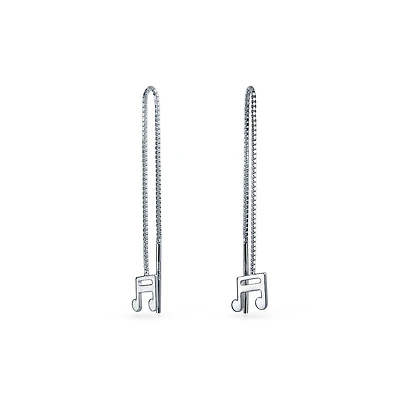 Bling Jewelry Dainty Musician Linear Long Music Note Threader Earrings Music Student Techer .925 Sterling Silver