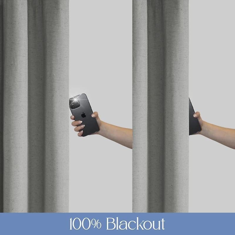 Linen Blend Total Blackout Grommet Curtains Pair