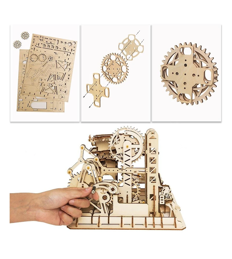 Robotime Marble Run Kit 3D Wooden Jigsaw Puzzles Model to Build for Adults Birthday Gift, Beige, 10"9"8"