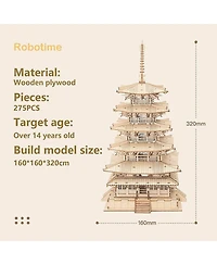 Robotime 3D Puzzles Wooden Model Diy Pagoda Mechancial Construction Creative Jigsaw Craft Kits Gift , Beige, 6.3"6.3"12.6"
