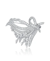 White Gold Plated with Clear Cubic Zirconia Flowing Petals Floral Brooch