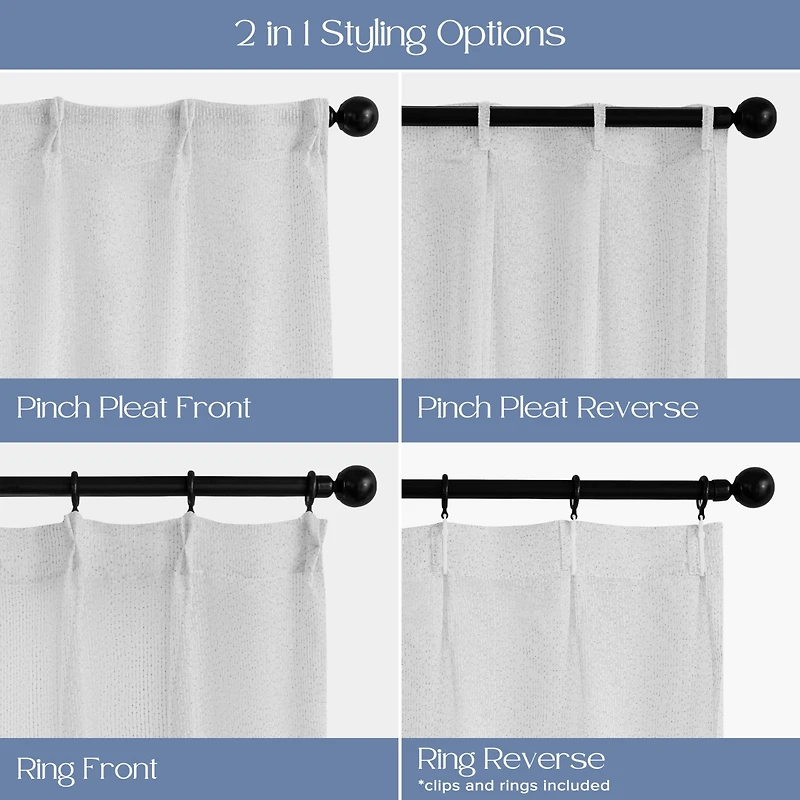Awesome Home Madison Pinch Pleat Single Curtain Panel with Hooks and Rings, 38"X84"