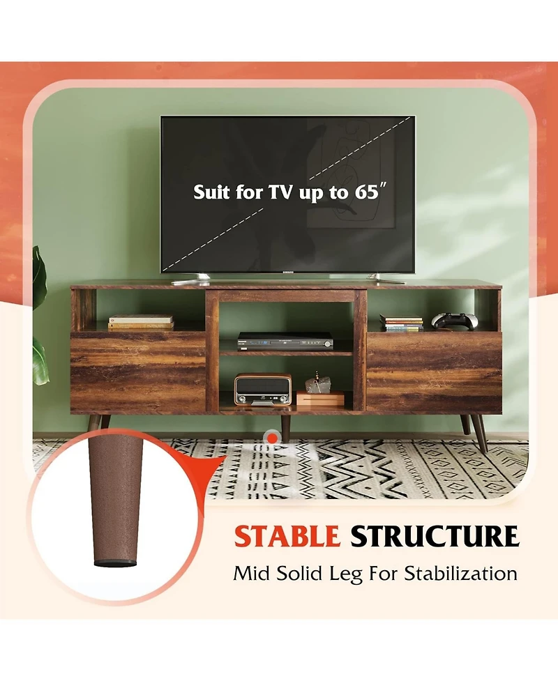 Wlive Mid-Century Modern Tv Stand for 65" Tv Tv Console Cabinet Open Shelves Entertainment Center for Living Room and Bedroom