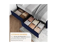 gaomon Queen Size Bed Frame with 4 Storage Drawers and Headboard, Velvet Upholstered Platform Bed Frame with Wooden Slats Support