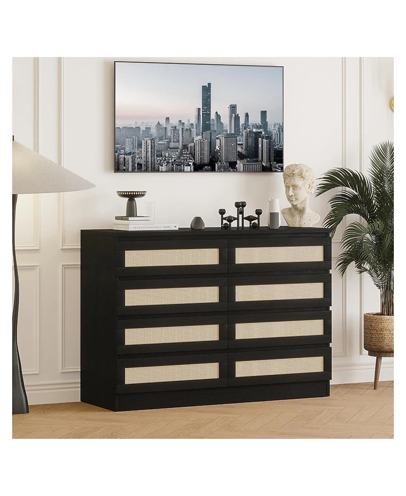 gaomon 8 Drawer Modern Rattan Dresser Chest