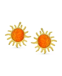 Bling Jewelry Iridescent Celestial Summer Vacation Sun Beach Fun Created Synthetic Blue Mexican Opal Sunburst Stud Earrings .925 Sterling Silver