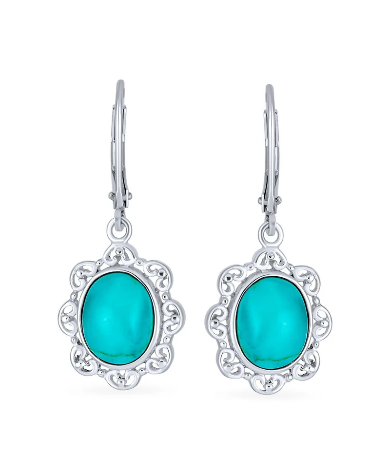 Bling Jewelry Boho Filigree Blue Natural Turquoise Dangle Earrings in Sterling Silver