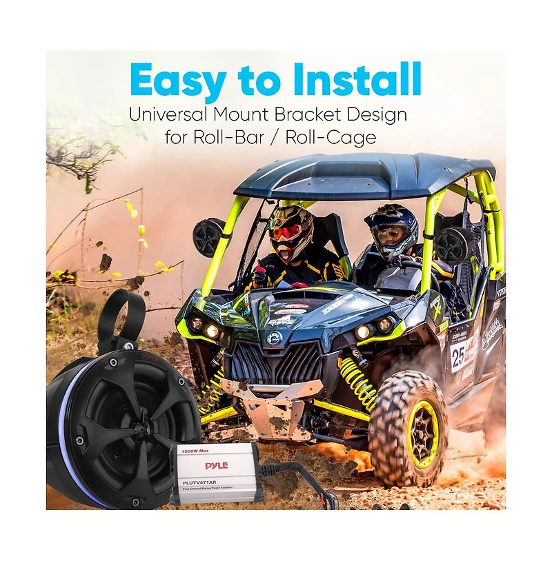 Pyle 4” Waterproof Off-Road Speakers with Rgb Lights & 4-Channel Amplifier, 800W (2 Pairs)