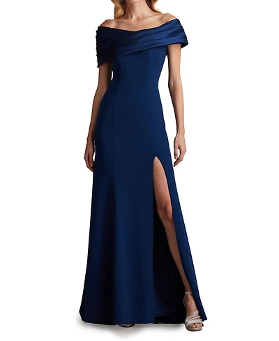 Tadashi Shoji Dalton Contrast Off-Shoulder Gown