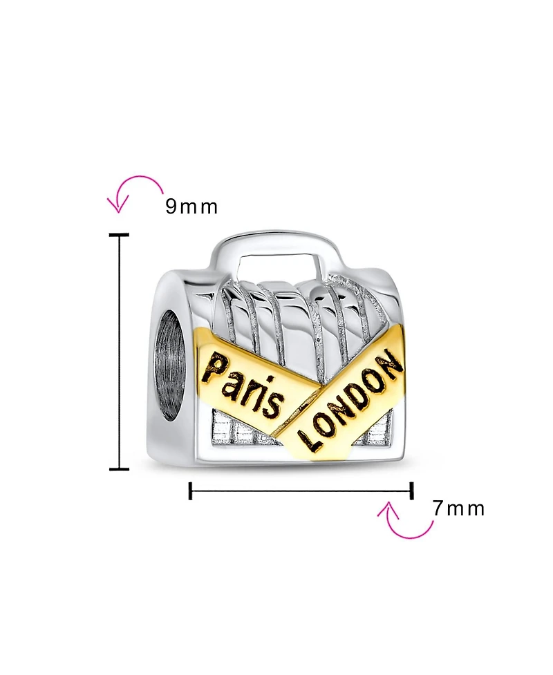 Bling Jewelry Vacation Travel Suitcase Luggage Charm Bead Gold Plated Sterling Silver Fits Bracelet