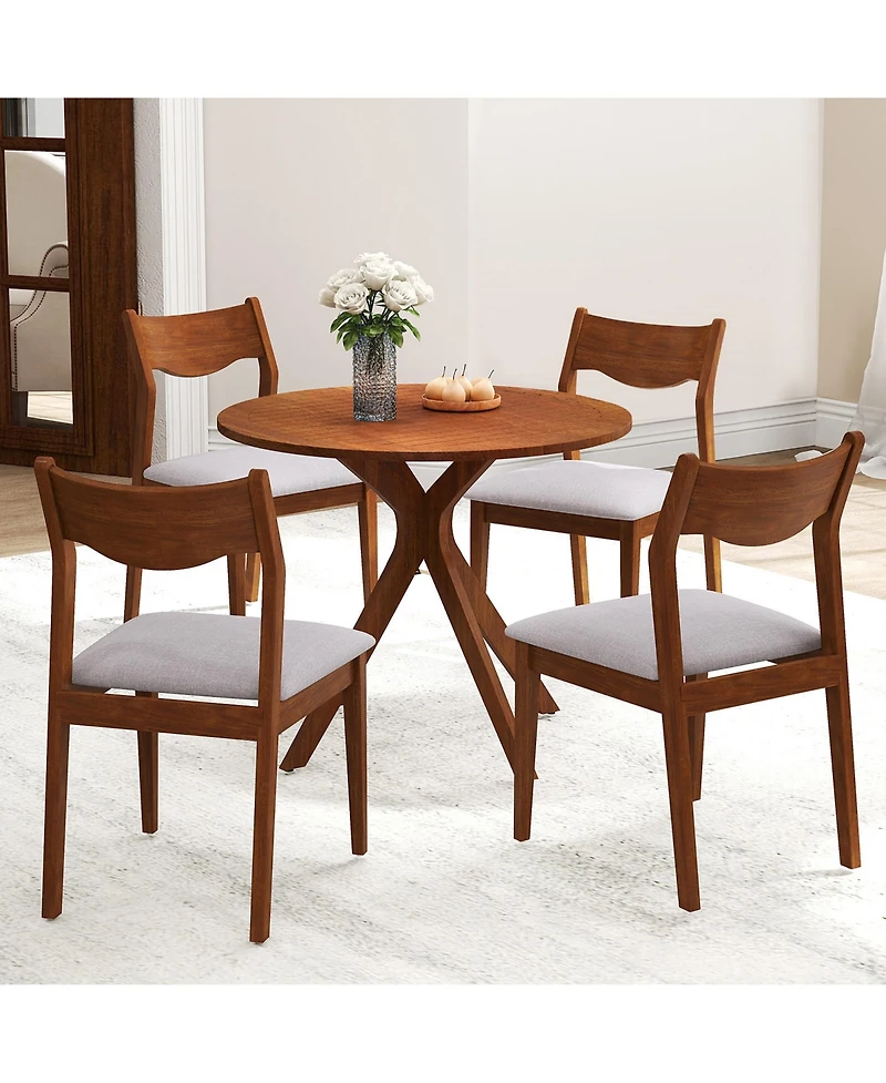 Gymax Wooden Dining Chair Set of w/ Rubber Wood Frame Wide Padded Seat