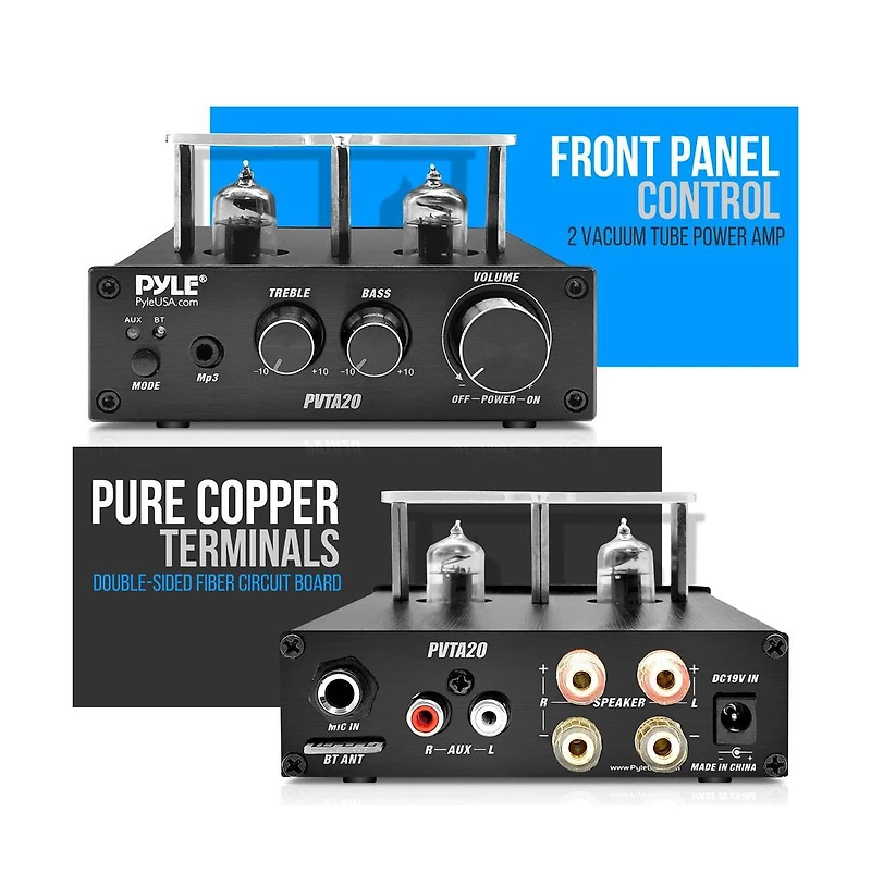 Pyle Bluetooth Tube Amplifier Stereo Receiver - 2 Vacuum Tube Power Amp, Cd/Dvd Inputs (L/R), 600W Peak Power