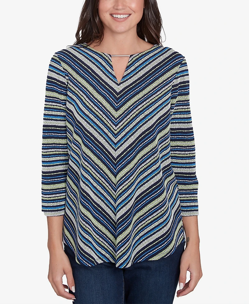 Ruby Rd. Petite Pebble Stripe Knit Three Quarter Sleeve Top