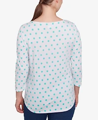 Ruby Rd. Petite Bicycle Bloom Polka Dot Three Quarter Sleeve T-Shirt