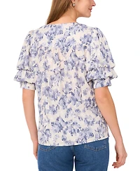 Sam & Jess Women's Floral-Print Bubble-Sleeve Top