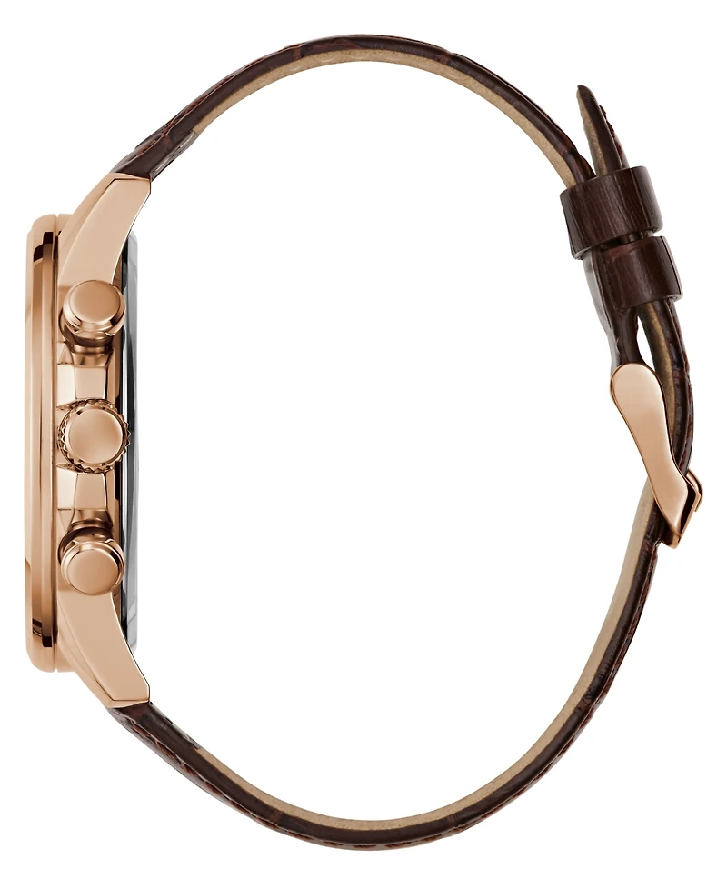 Guess Men's Multi-Function Brown Genuine Leather Watch, 44mm