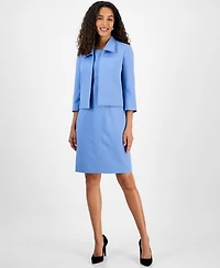 Le Suit Women's Cropped Open-Front Jacket & Empire-Seamed Sheath Dress Set, Regular Petite