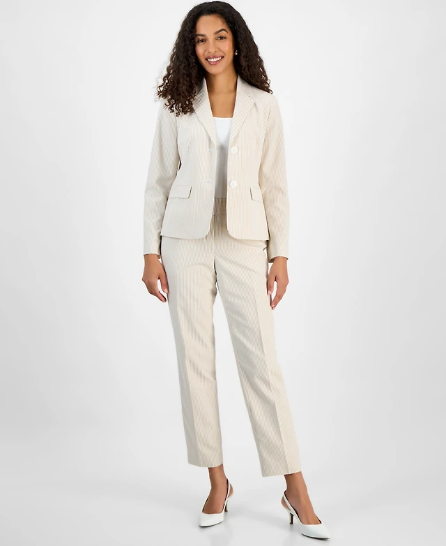 Shop Le Suit Women's Seersucker Two-Button Notch-Collar Mid-Rise
