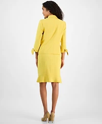 Le Suit Women's Three-Button Tie-Cuff Jacket & Flounce-Hem Skirt Set, Regular Petite