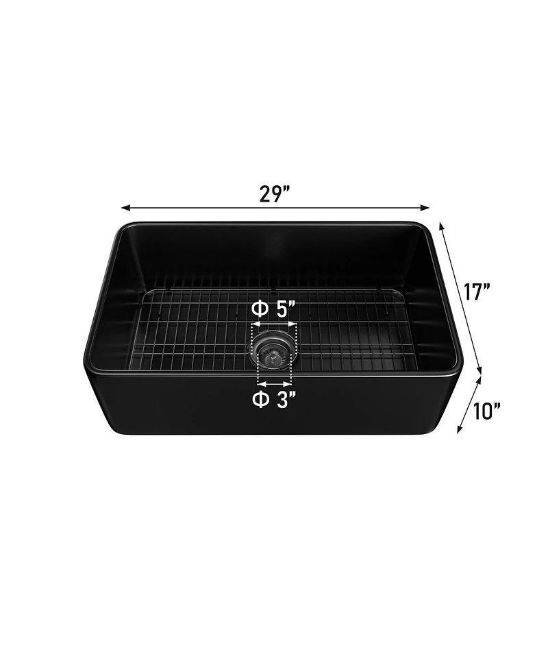 Boyel Living 30-Inch Farmhouse Apron Front Fireclay Single Sink with Drain Grid and Kitchen Faucet