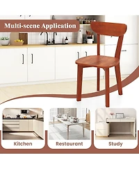 Gymax Solid Wood Dining Chair Set of 4 w/ Curved Backrest & Rubber Wood Frame
