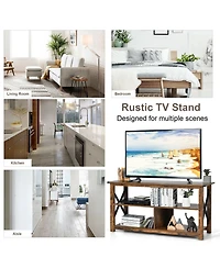 Gymax Modern Farmhouse Tv Stand Entertainment Center for Tv's up to 55'' w/Open Shelves