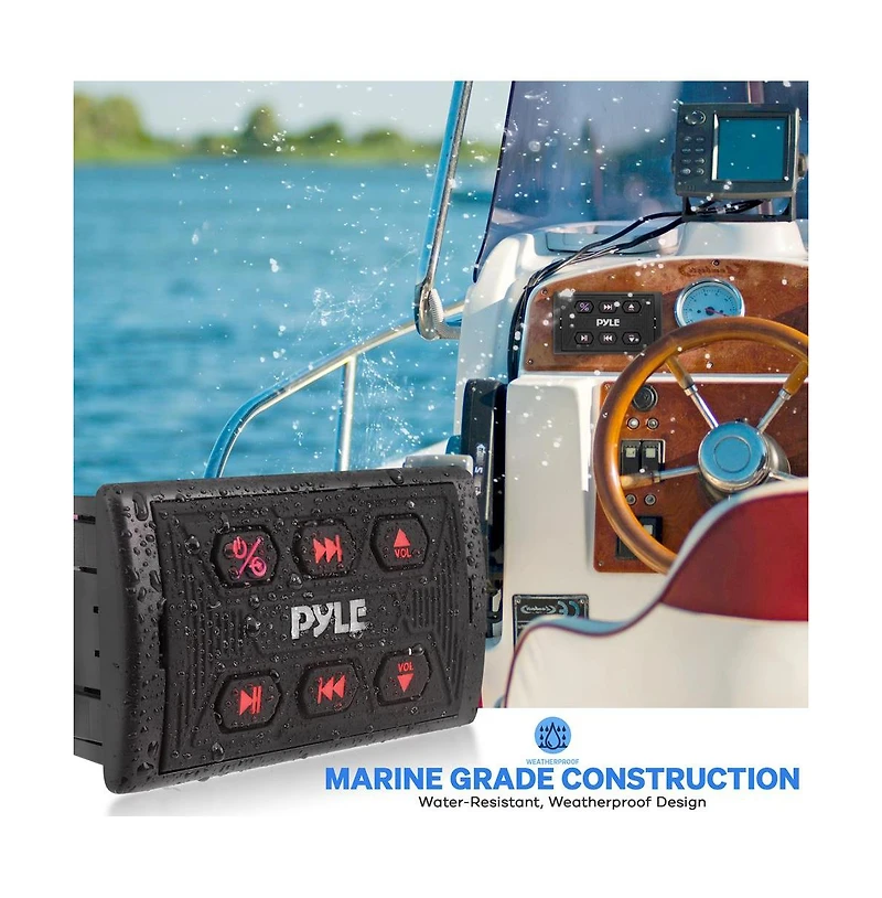 Pyle Wireless Bt Audio Controller, Waterproof Marine Receiver Remote