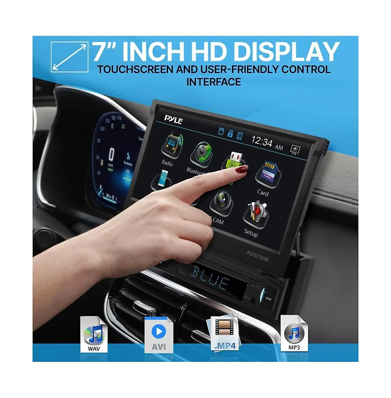 Pyle Single Din Car Stereo Receiver, 7 Motorized Touchscreen, Bluetooth, 320W