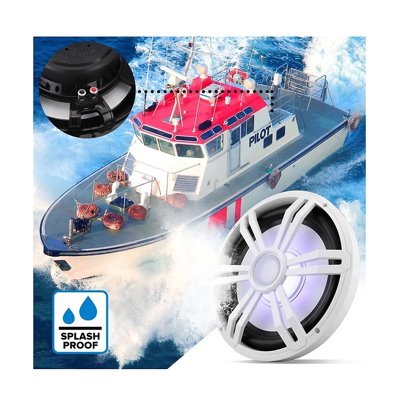 Pyle 12" Slim Waterproof Subwoofer with Rgb Lights & Remote