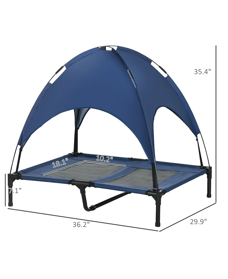 PawHut Elevated Portable Dog Cot with Uv Protection Canopy Shade,