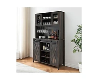 gaomon 70" Tall Farmhouse Coffee Bar Cabinet, Sliding Barn Doors Wine Bar Cabinet with Storage Shelves, Hutch Cabinet with 6 Bottle Wine Rack and 12 S