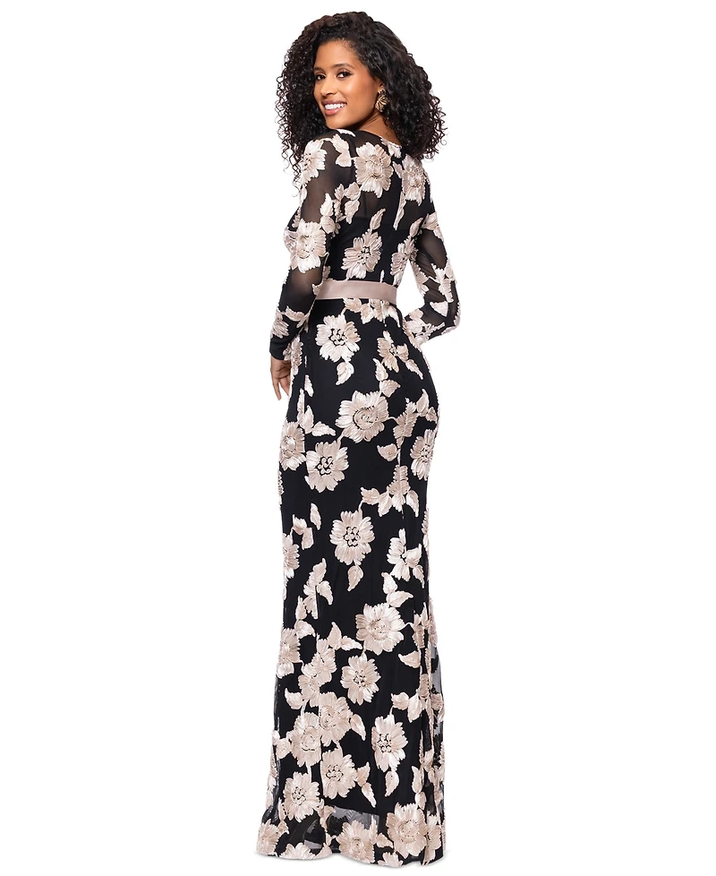 Betsy & Adam Women's Embroidered Mesh Gown