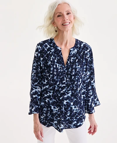 Style & Co Women's Printed Pintuck Ruffle Sleeve Blouse