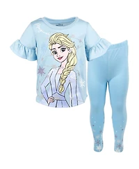 Frozen Girls Princess Moana Mermaid Floral T-Shirt and Leggings Outfit Set to
