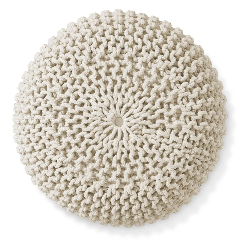 Casafield Round Pouf Ottoman, Light Pink - 20" Dia x 14.5" High Cotton Knit Foot Stool Boho Floor Pouffe for Living Room