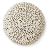 Casafield Round Pouf Ottoman, Light Pink - 20" Dia x 14.5" High Cotton Knit Foot Stool Boho Floor Pouffe for Living Room