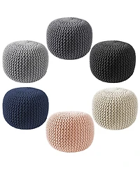 Casafield Round Pouf Ottoman, Navy Blue - 20" Dia x 14.5" High Cotton Knit Foot Stool Boho Floor Pouffe for Living Room