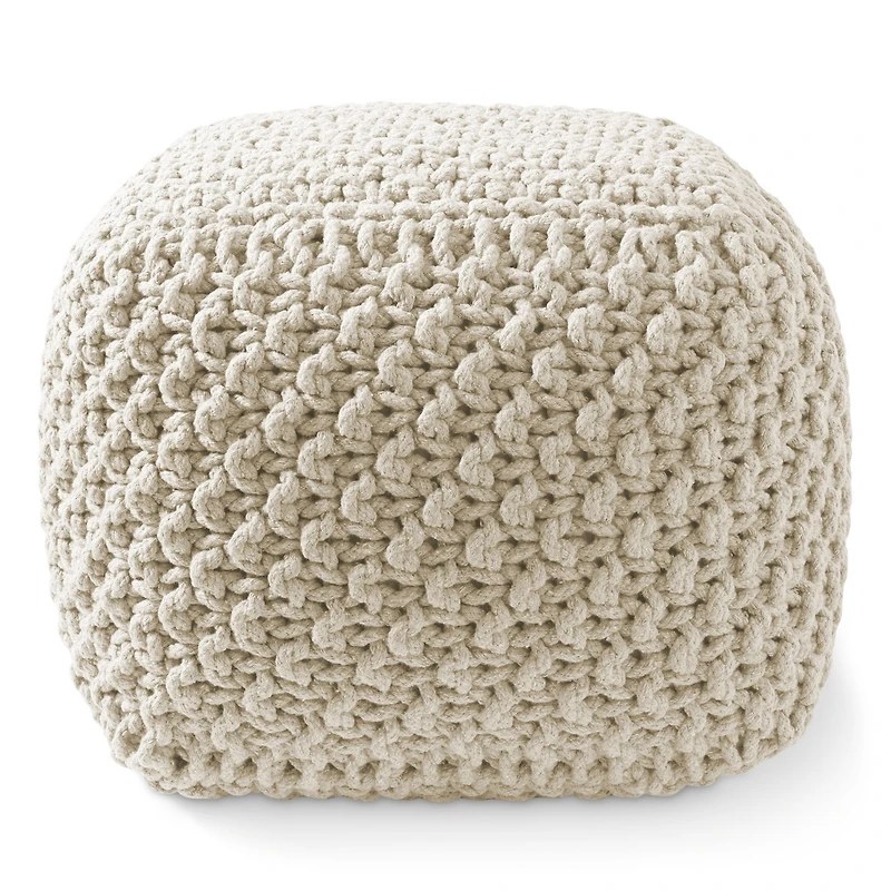 Casafield Square Pouf Ottoman, Navy Blue - 18.5" W x D 14.5" H Cotton Knit Foot Stool Boho Floor Pouffe for Living Room