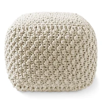 Casafield Square Pouf Ottoman, Navy Blue - 18.5" W x D 14.5" H Cotton Knit Foot Stool Boho Floor Pouffe for Living Room