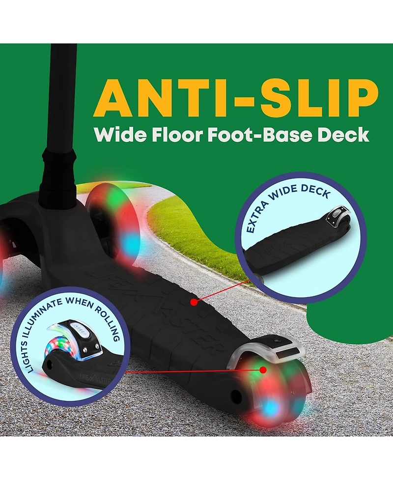 Lifemaster Kids Scooter – Children and Toddler 3 Wheel Kick Led Lights Illuminate when Rolling– Adjustable Handle