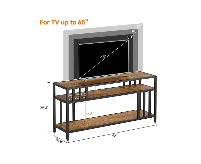 gaomon 58" Tv Stand for Tv up to 65 Inches, Entertainment Center with Open Storage Shelves, Tv Media Console Table with Quadruple-Tube Support for Liv